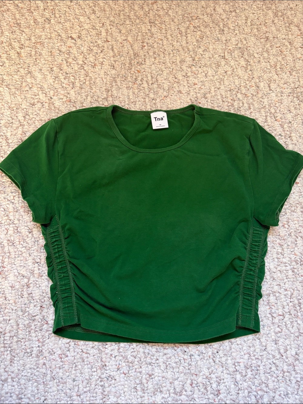TNA Forest Green Short-Sleeve Ruched Crop Tee